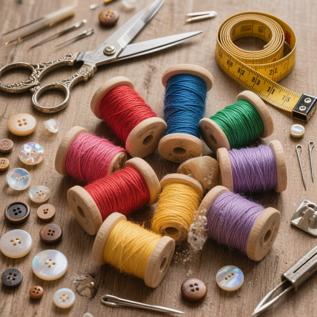 Fils de couture colorés et accessoires de mercerie